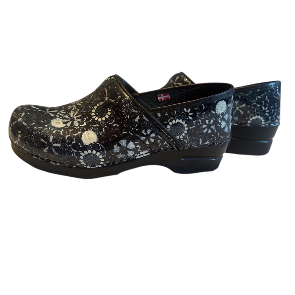 Sanita Black and White Floral Clogs